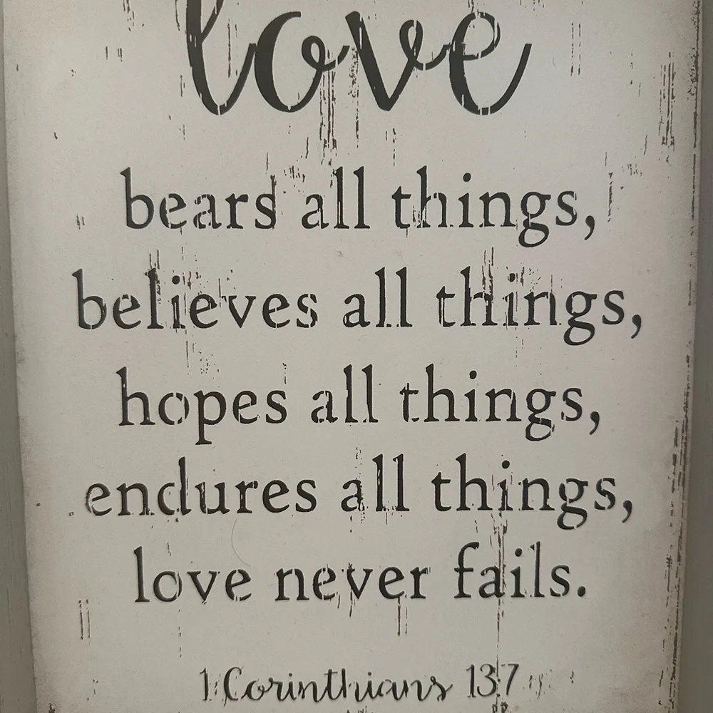Bible Verse About LOVE 1 Cor 13:7 Stand Alone Frame
